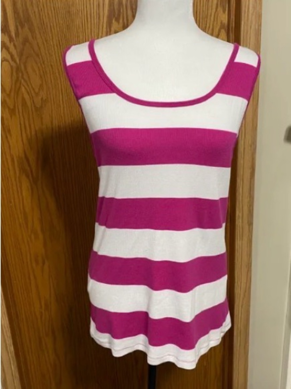 Women's Pink and White Striped Tank Top